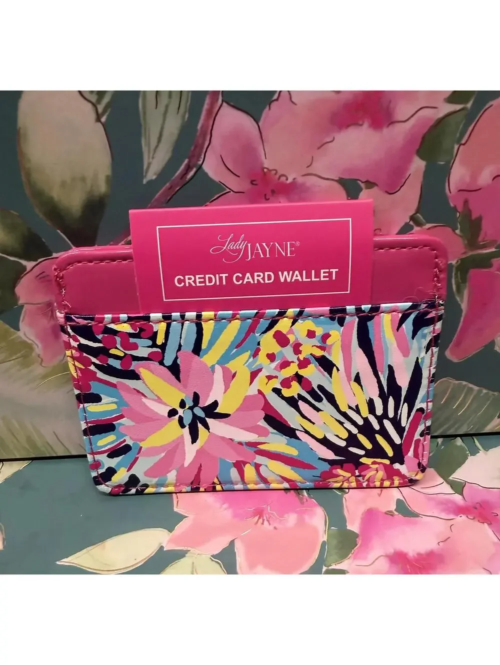 Lady Jayne Tropical Floral Credit Card Wallet / Card Holder NWT Pink Blue